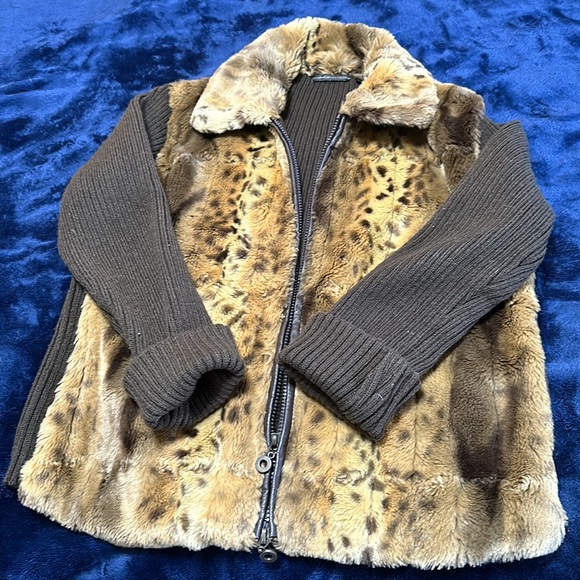 Faux fur sweater, brown and leopard print, vintage - Picture 4 of 4